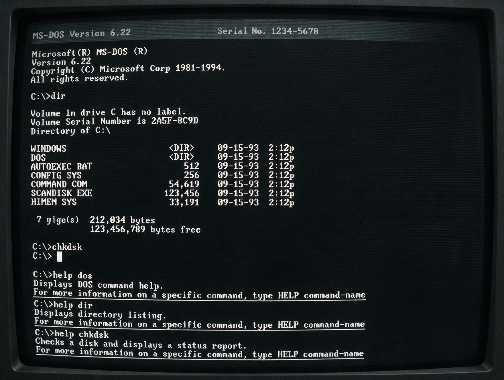 A retro MS-DOS command line interface